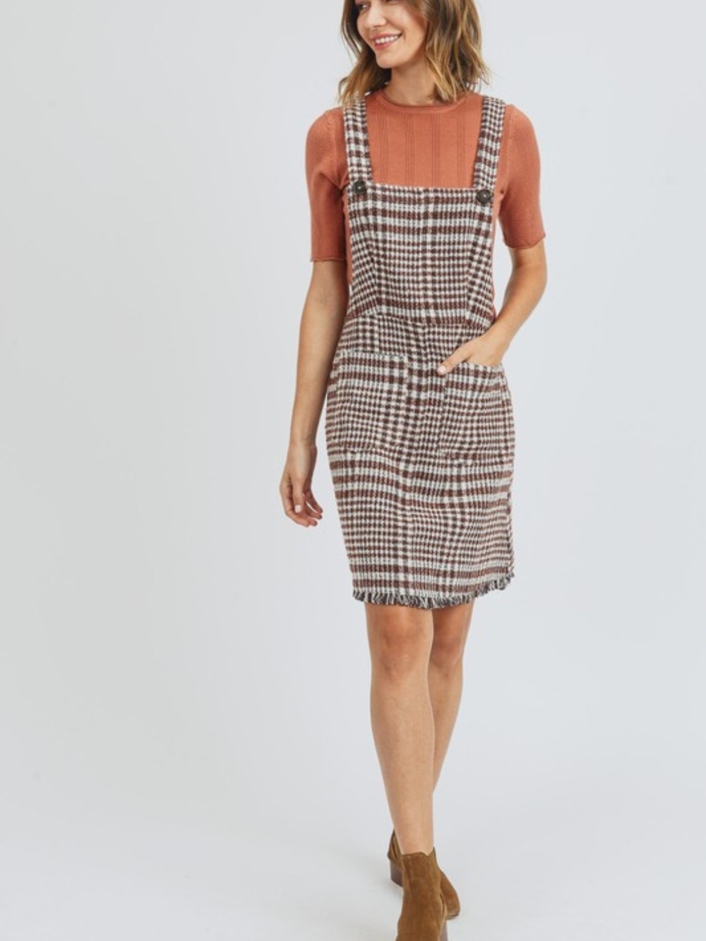 Orange Creek Checked Brown Pinafore Plaid Jumper -top Not Included - Picture 6 of 6